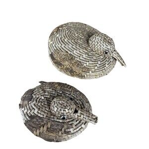 Vintage 10"‎ Duck Nesting Baskets w/ Lids Coiled Straw Folk Art Decor 4 Pc Set